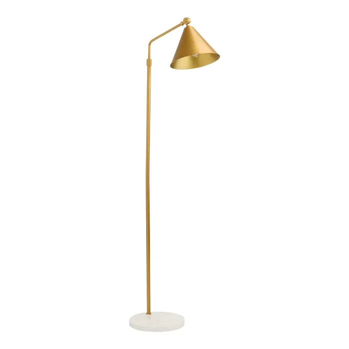 White Marble and Antique Brass Adjustable Task Floor Lamp