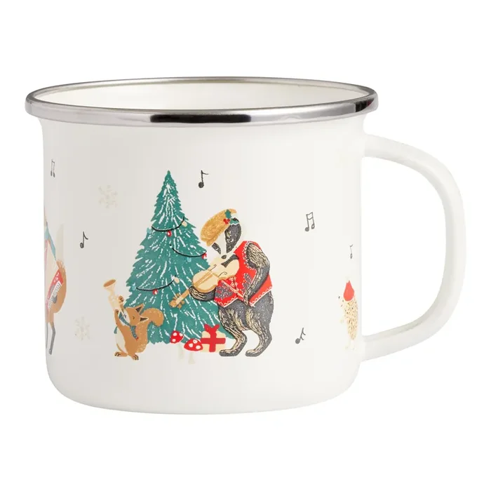 White Merry Musicians Holiday Enameled Steel Mug