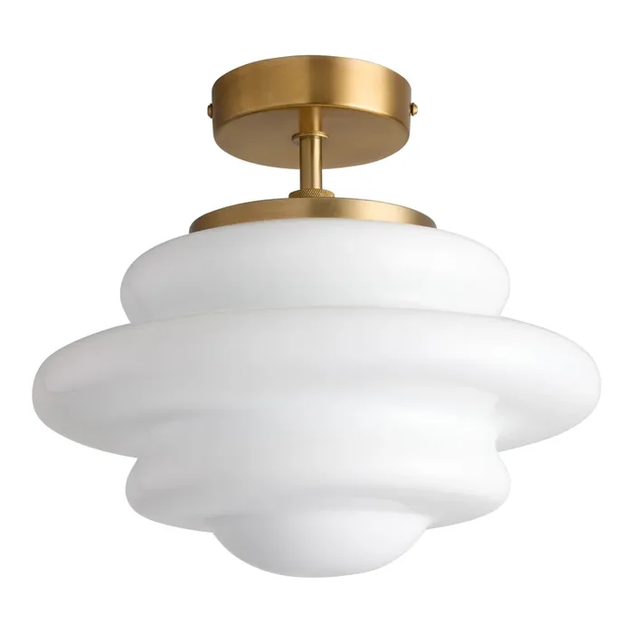 White Milk Glass Wavy Semi Flush Mount Ceiling Light