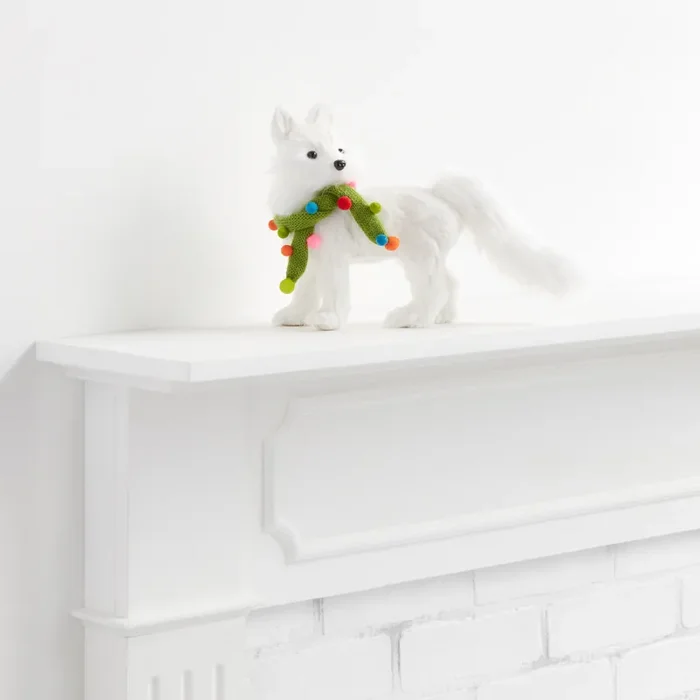 White Natural Fiber Fox With Scarf Decor