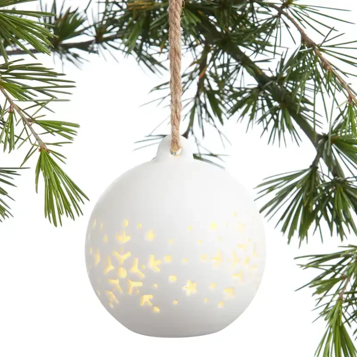 White Porcelain Snowflake Ball LED Light Up Ornament