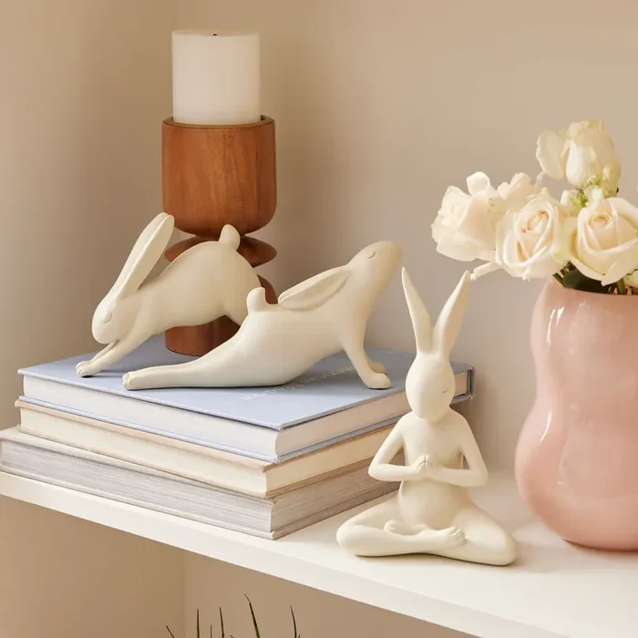 White Resin Yoga Bunnies Set of 3