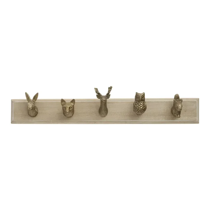 Whitewash Wood and Gold Woodland Animal Wall Rack