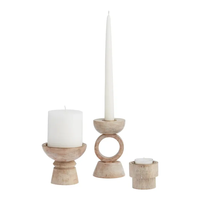 Whitewashed Mango Wood Kai Candle Holder