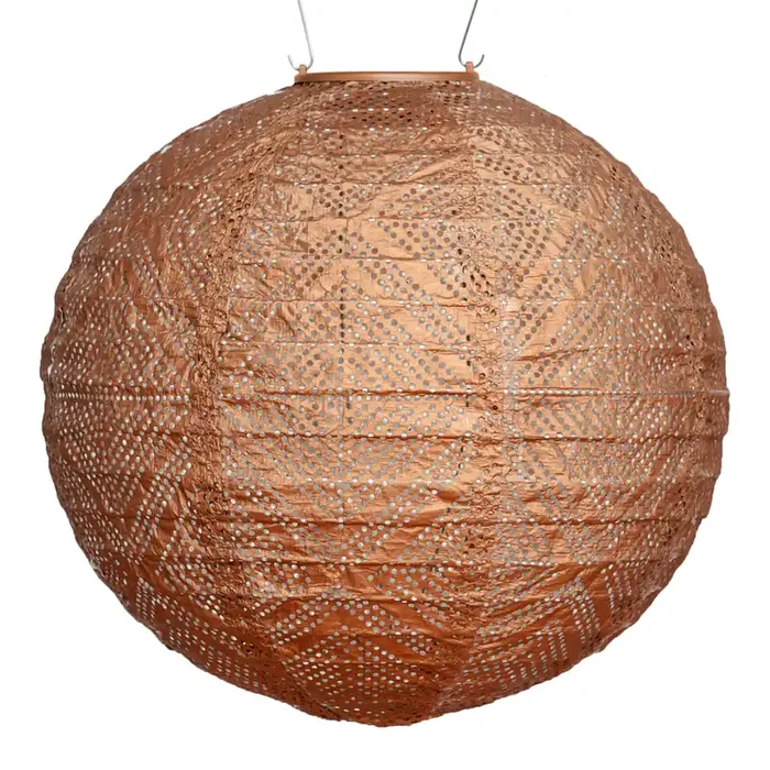 Windsong Round Fabric Geometric Solar LED Lantern