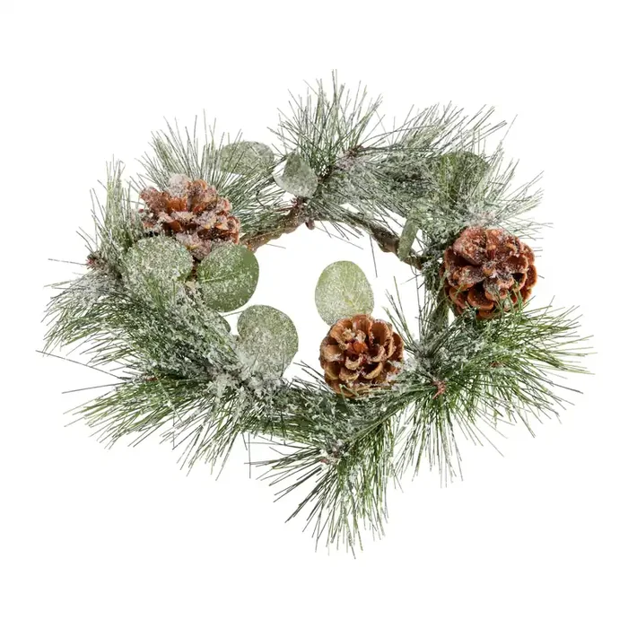 Winter Faux Balsam Fir And Pinecone Candle Ring