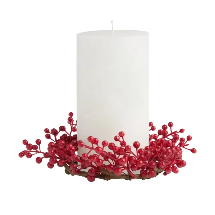 Winter Faux Red Berry Candle Ring