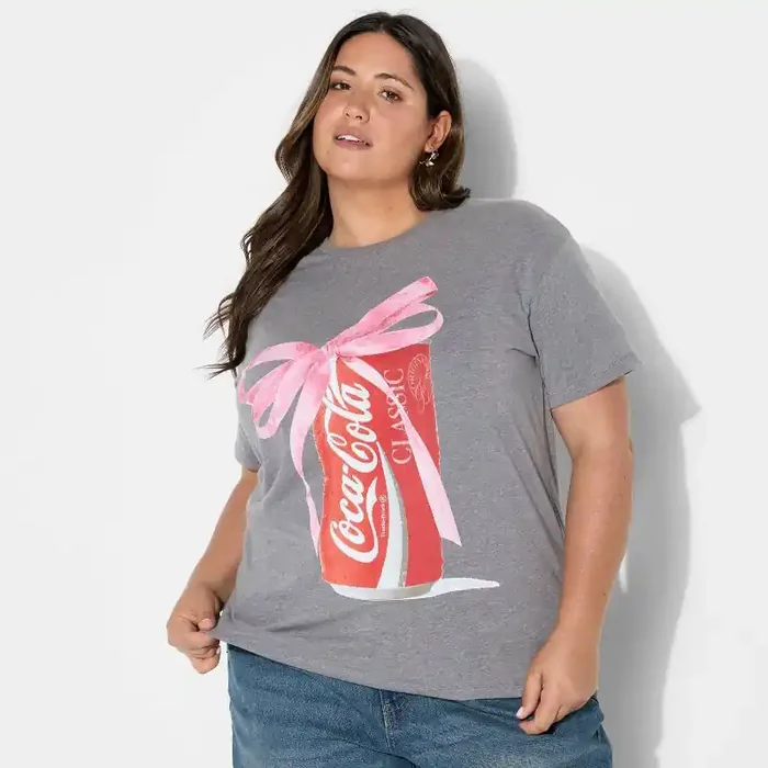 Women‘s Coca-Cola Bow Short Sleeve Graphic T-Shirt – Gray XXS