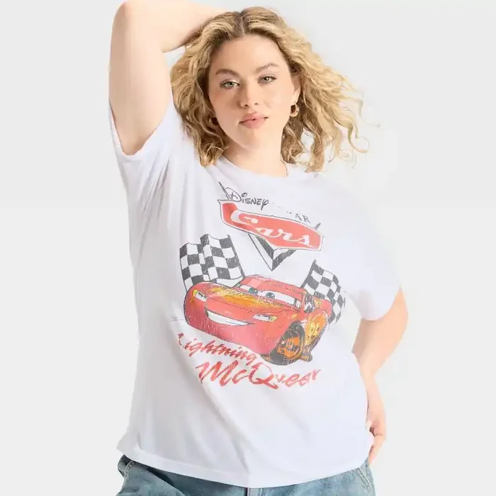 Women‘s Disney Cars Short Sleeve Graphic T-Shirt – White XS
