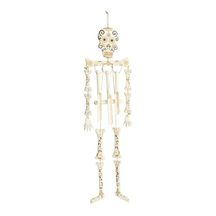 Wood and Bamboo Hand Painted Skeleton Wind Chime