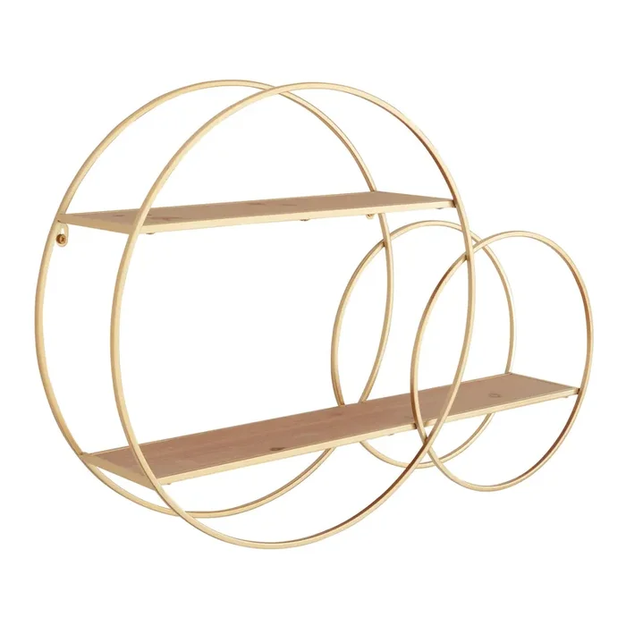 Wood and Gold Double Circle Wall Shelf