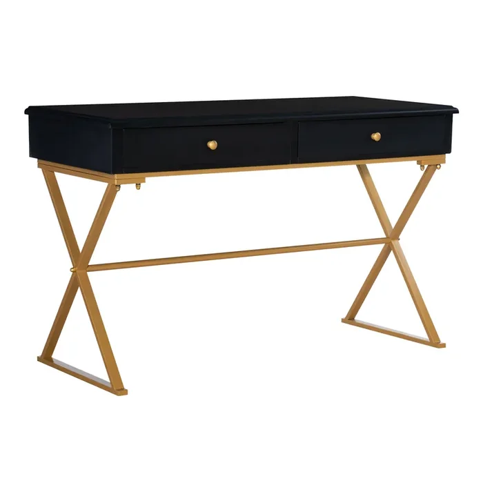Wood and Gold Frame Empire Desk With Drawers