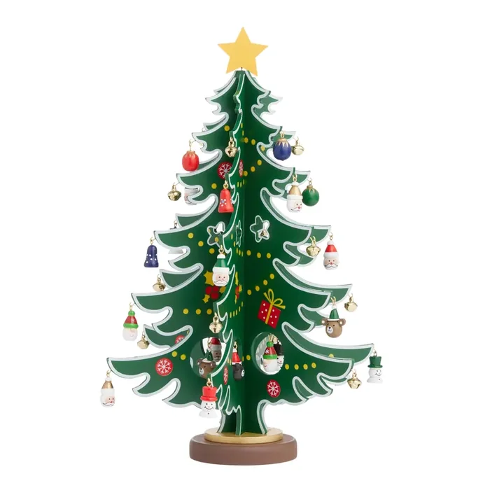Wood Christmas Tree With Ornaments Tabletop Decor Kit