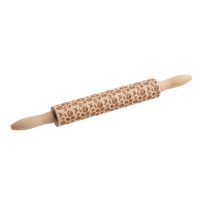 Wood Pumpkin and Autumn Leaf Embossed Rolling Pin
