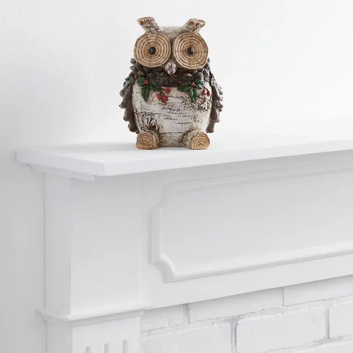 Woodland Owl with Holly Decor