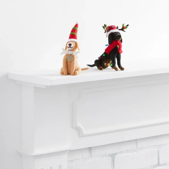 Wool Christmas Dog Decor Set of 2