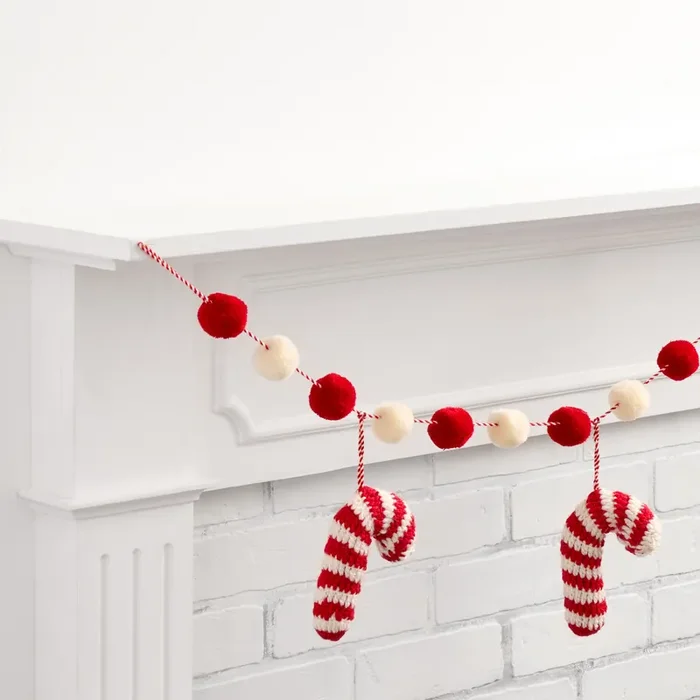 Wool Crocheted Candy Cane Garland