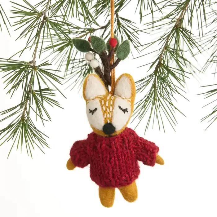 Wool Deer with Antler Greenery Ornament