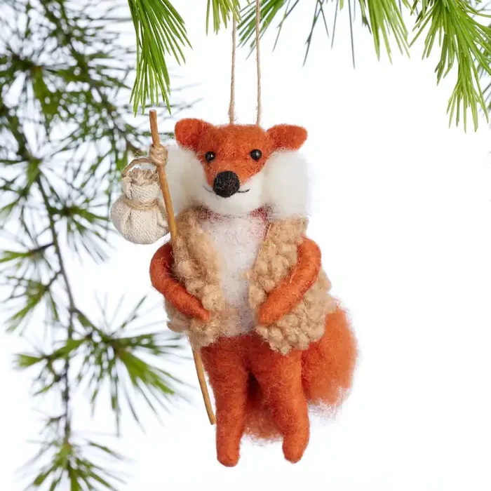 Wool Fox Traveler with Sherpa Vest Ornament