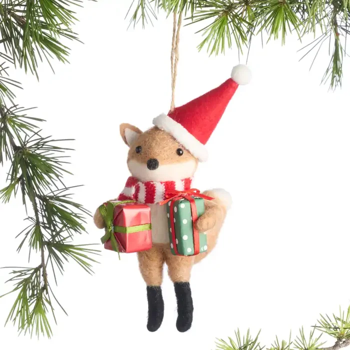 Wool Fox with Gifts Ornament