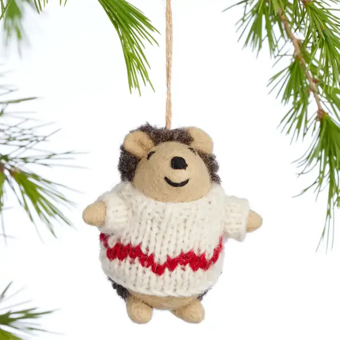 Wool Hedgehog with Sweater Ornament