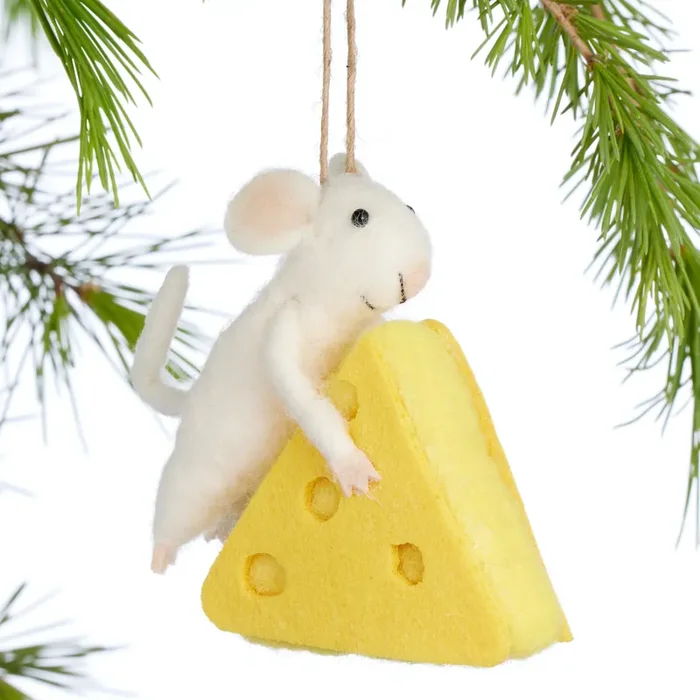 Wool Mouse with Cheese Ornament