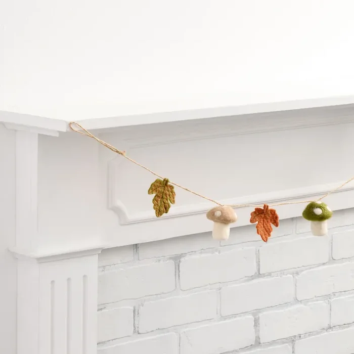 Wool Mushroom and Leaf Garland