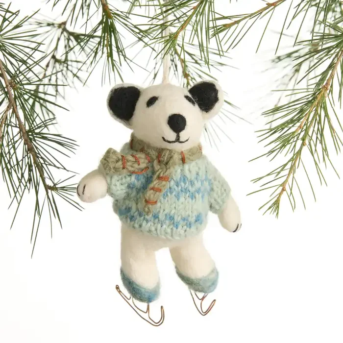Wool Polar Bear Ice Skater Ornament