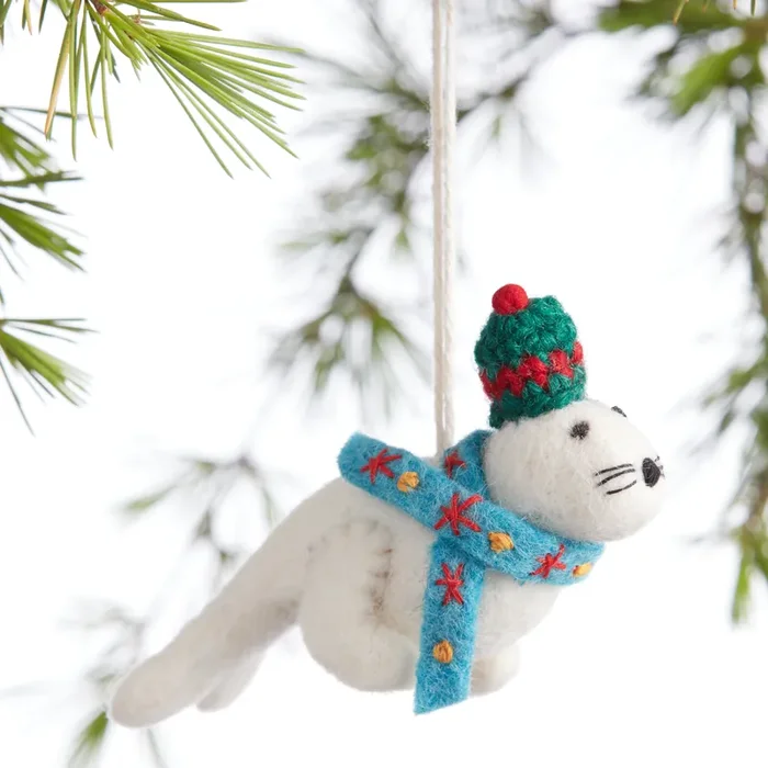 Wool Seal With Scarf And Hat Ornament