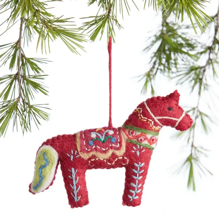 Wool Swedish Dala Horse Ornament
