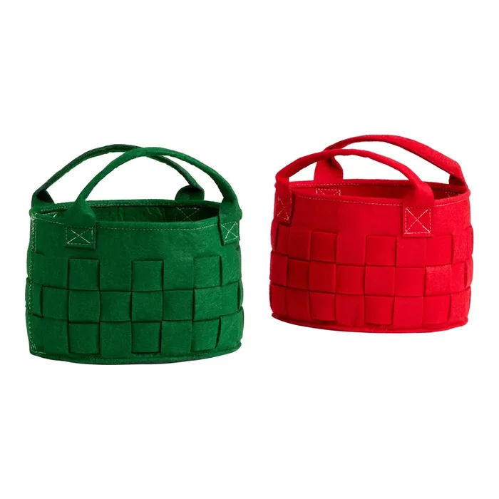 Woven Red and Green Felt Basketweave Gift Baskets Set of 2
