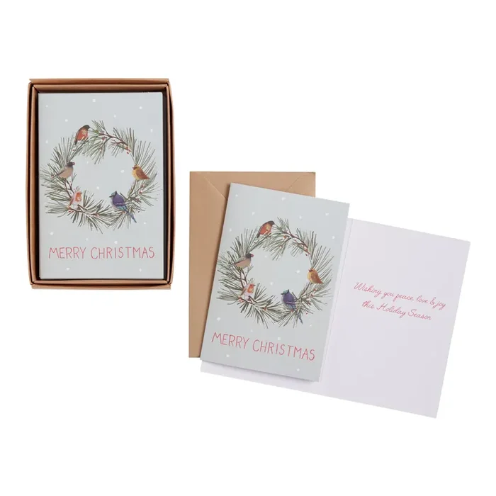 Wreath Birds Boxed Holiday Cards 15 Count
