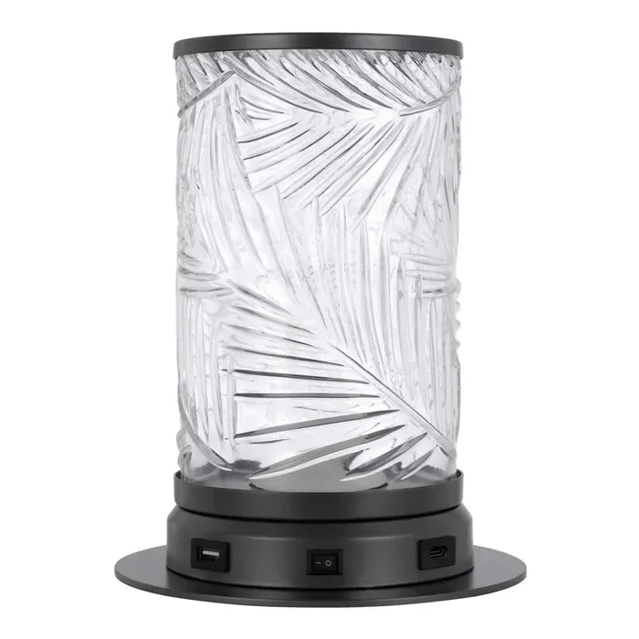 Yeate Glass Etched Leaf Accent Lamp with USB Port