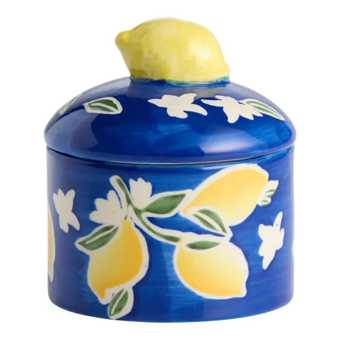 Yellow and Blue Wax Resist Ceramic Lemon Salt Cellar